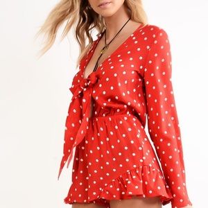 Red polka dot romper